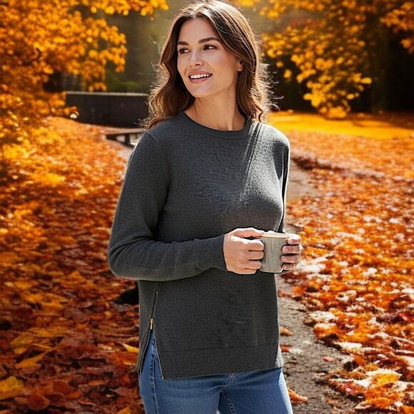 Talbots Merino Wool Sweater S Zipper Details Gray Academia Old Money Luxury - Picture 1 of 16